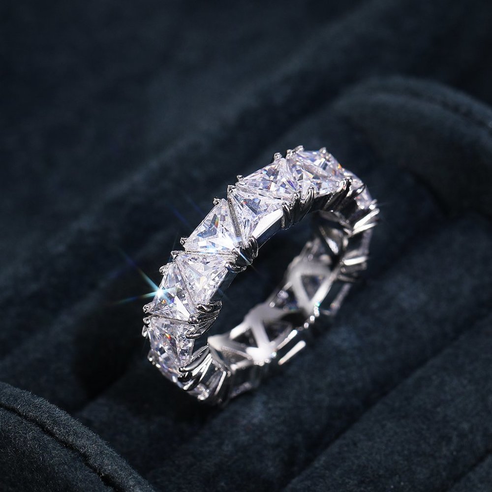Shiny Triangle CZ Silver Plated Trendy Eternity Ring for Women, L211 - Picture 4 of 10